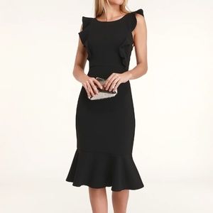 Lulu's HEARTS AFLUTTER BLACK RUFFLED BODYCON MIDI